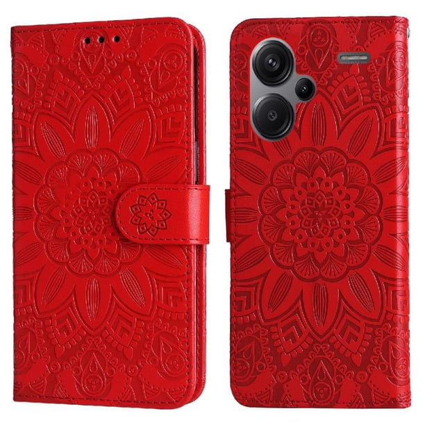 Funda tipo cartera FOXDOCK para Xiaomi Redmi Note 13 Pro Plus 5G , diseño girasol en relieve, cuero PU, cierre magnético, soporte y tarjetero