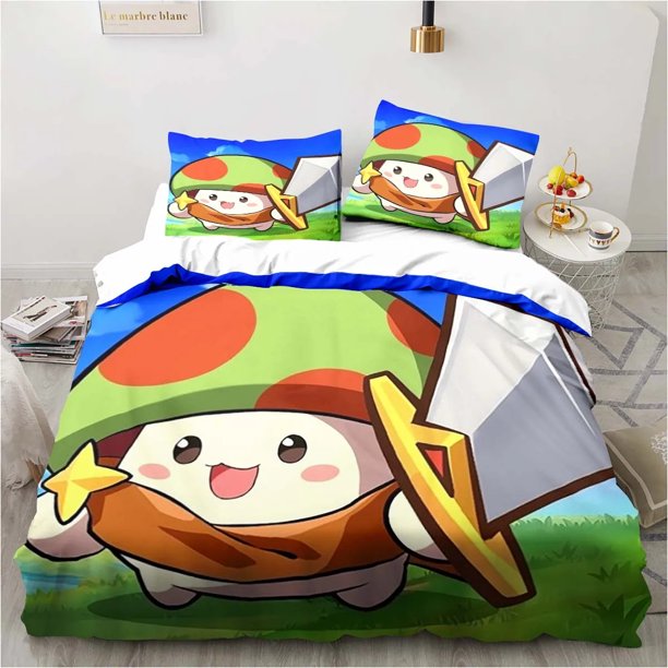v189 Bed Sheets Anime Legend Game Mushroom Bedding Set,Duvet Cover Bed Set Quilt Cover Pillowcase,King Queen Twin Size Boys Girls Adults 3-Piece Bedding Set (1 Duvet Cover + 2 Pillow Shams) Bed Sheet
