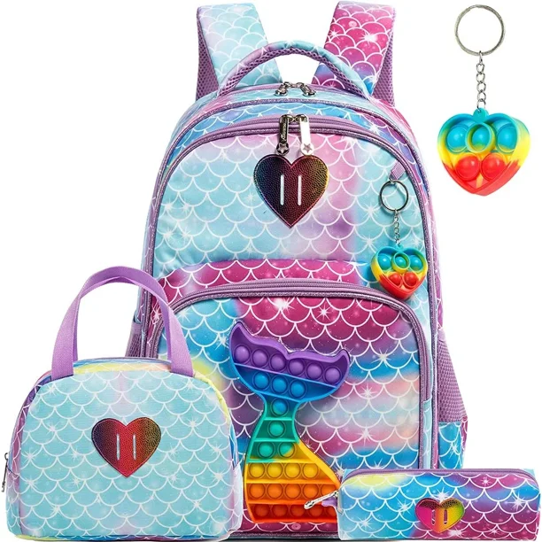 Bikab School Bags 3 in 1 Kids Bags for Girls Kawaii Backpack Waterproof Children School Bags for Girl 16" Bag for Girls Set