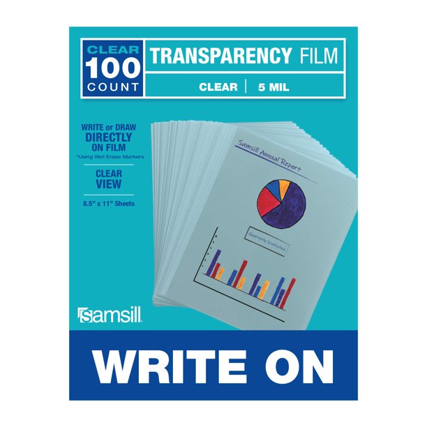 Samsill Paquete de 100 Láminas Transparentes de 8.5" x 11" para Escribir con Marcadores Secos, 5 mil, No Compatible con Impresoras