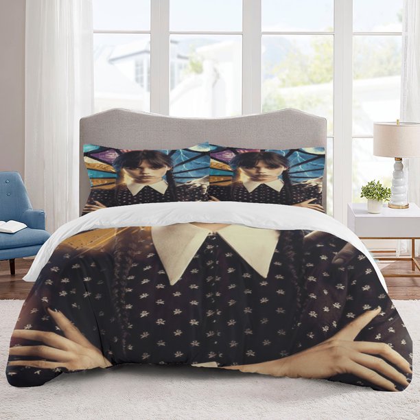 Wednesday Bedding Sets Cartoon Duvet Cover Lightweight 3 Piece Bet Sets for Kids Boys Girls