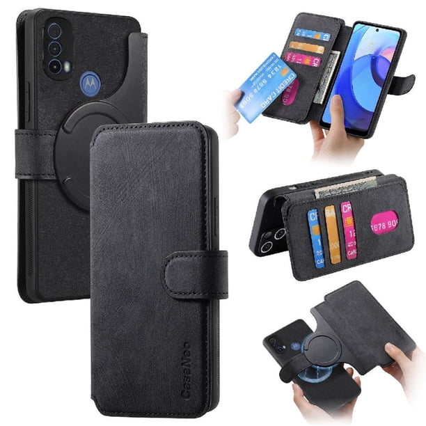 Funda Billetera Magnética para Motorola Moto E20/E30/E40 Soporte Tarjetas Desmontable Negro