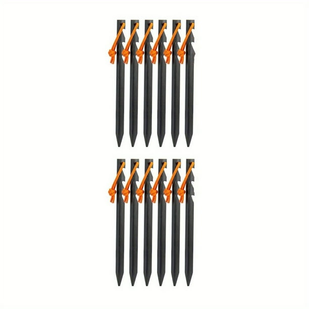 6/12pcs Aluminum Ground Nail, Tent Stakes With Reflective Rope Nail Lightweight Tent Pegs For Gardening Camping Trip Hiking(black)