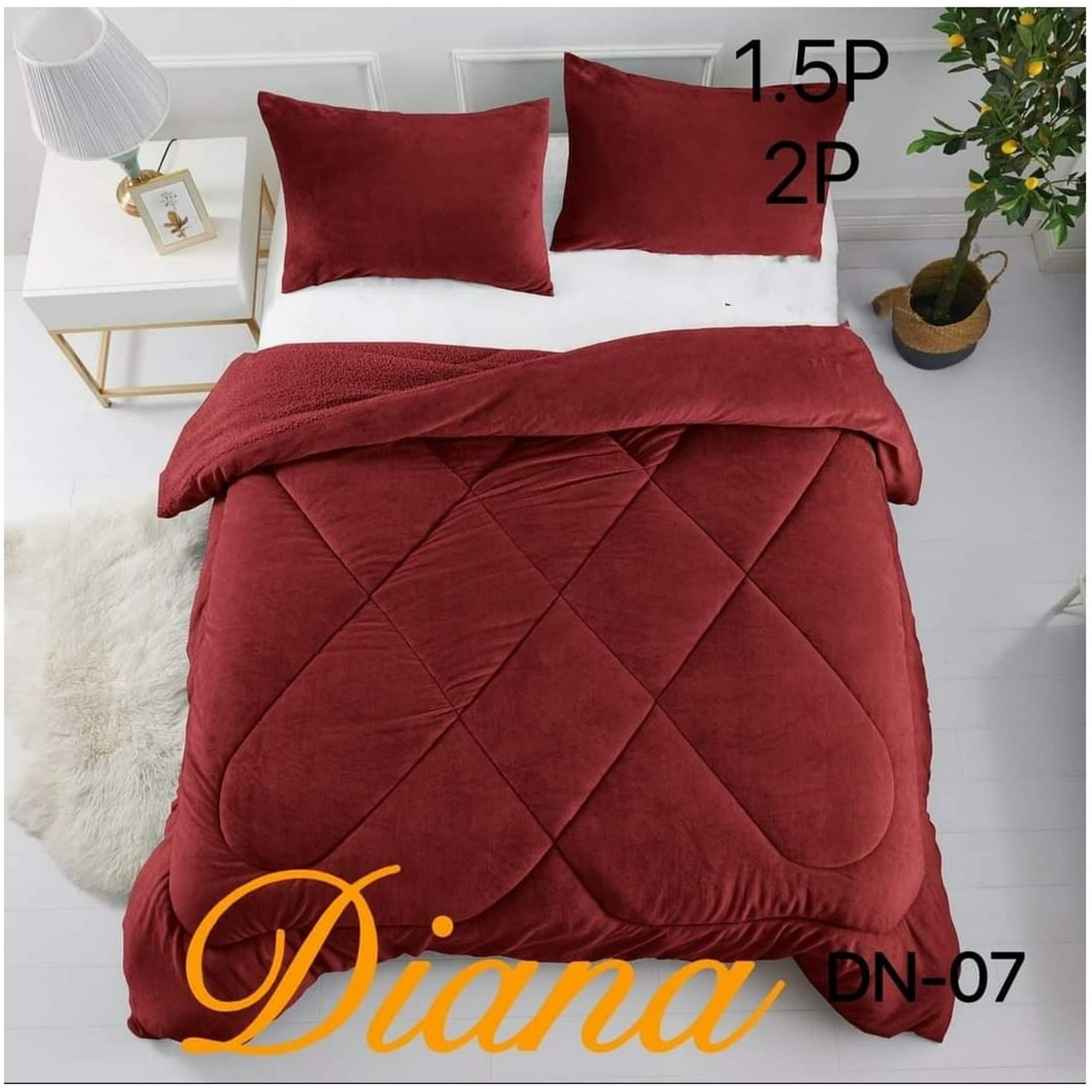 Aladdins Shop - Cobertor De Invierno De Plush Y Chiporro 1,5 Plaza Color Burdeo