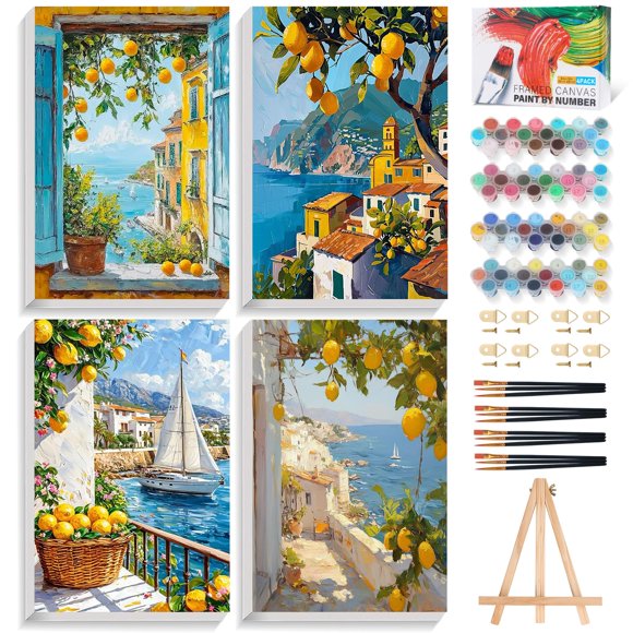 Kit de Pintura por Números Fountor – Pack de 4 con Marco y Caballete