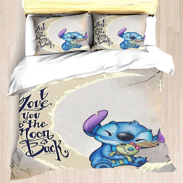 v2585 Bed Sheets Stitch Duvet Cute Printed Cartoon Quilt Luxury % Polyester -Piece Set Cover Bedding Children'S 3-Piece Bedding Set (1 Duvet Cover + 2 Pillow Shams) Bed Sheets ju2585