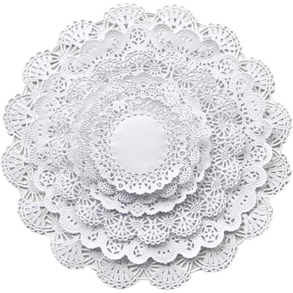 Variety Pack of 120 White Round Paper Lace Table Doilies, Assorted Sizes