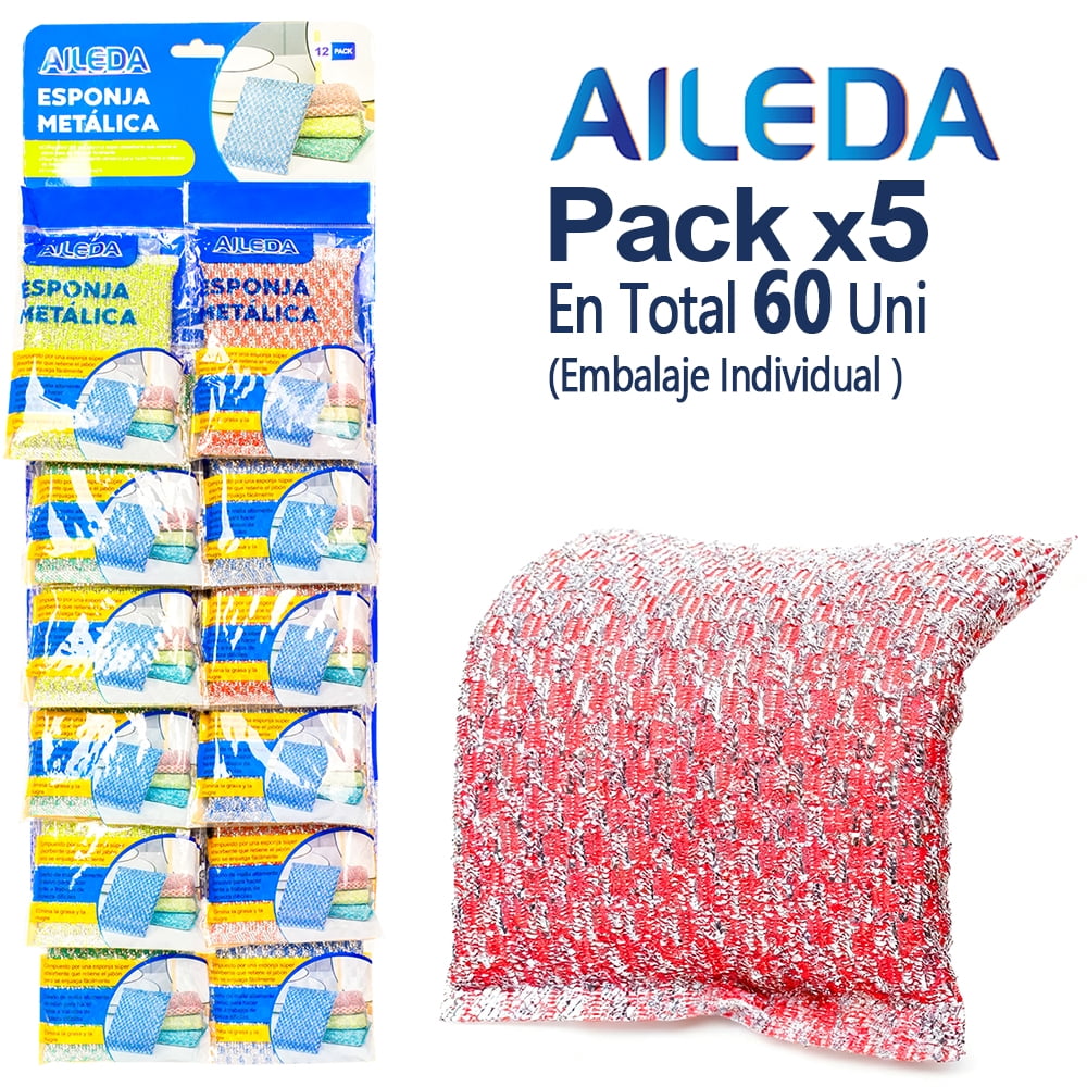 Esponja Metálica Aileda, Paquete De 12 Unidades Duradero, Antibacteriano Y Fácil De Limpiar （en Total 60 Unidades ）