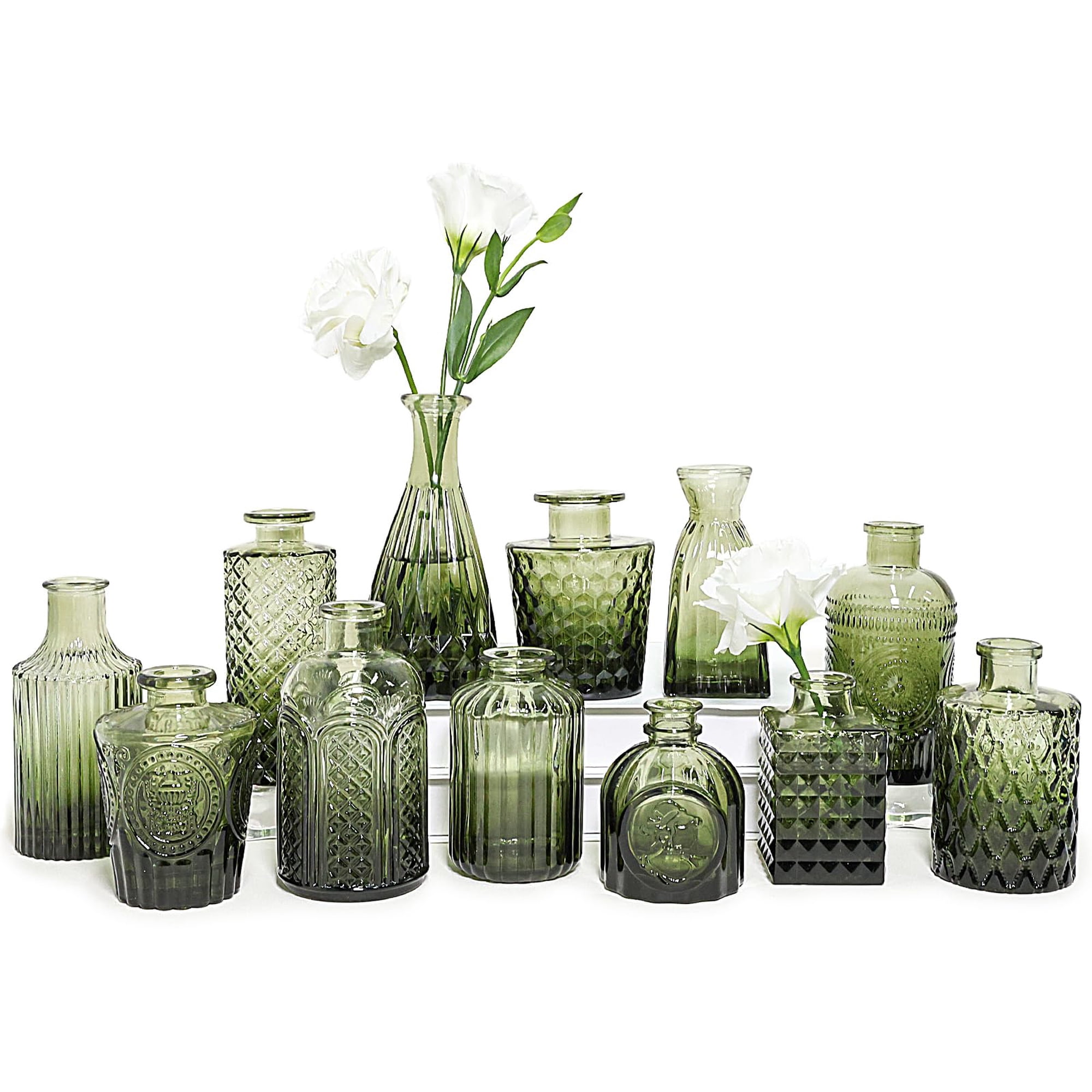 Set De Jarrones Glass Bud Supmind Vintage Green 12 Piezas
