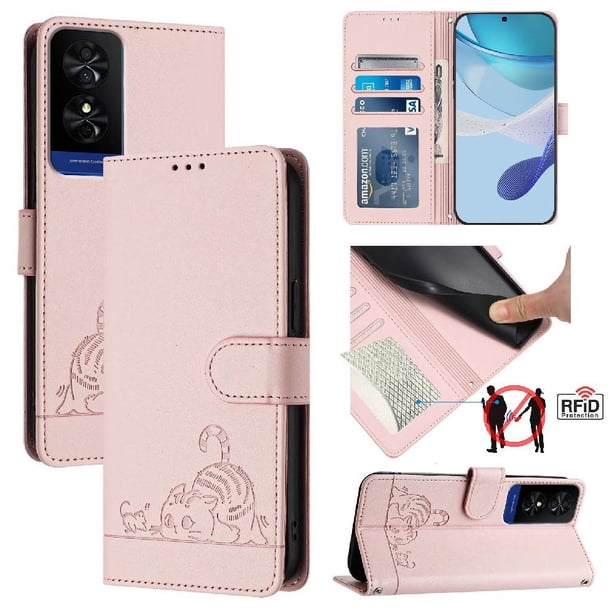 Funda tipo cartera FOXDOCK para TCL 50 5G con soporte, ranuras, RFID, diseño de gato