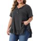 thumbnail image 4 of Blusas con volante en el dobladillo, cuello en V con botones, mangas cortas, talla grande para mujer de Agnes Orinda, talla 6X, gris oscuro, 4 of 6
