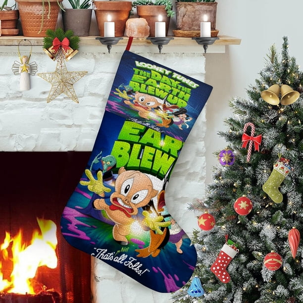EL DÍA QUE LA TIERRA EXPLOTÓ Tema: Calcetines de Navidad, fino lino blanco para colgar en escaleras y chimenea, decoración navideña para el hogar, regalo de Navidad.54cm×38cm
