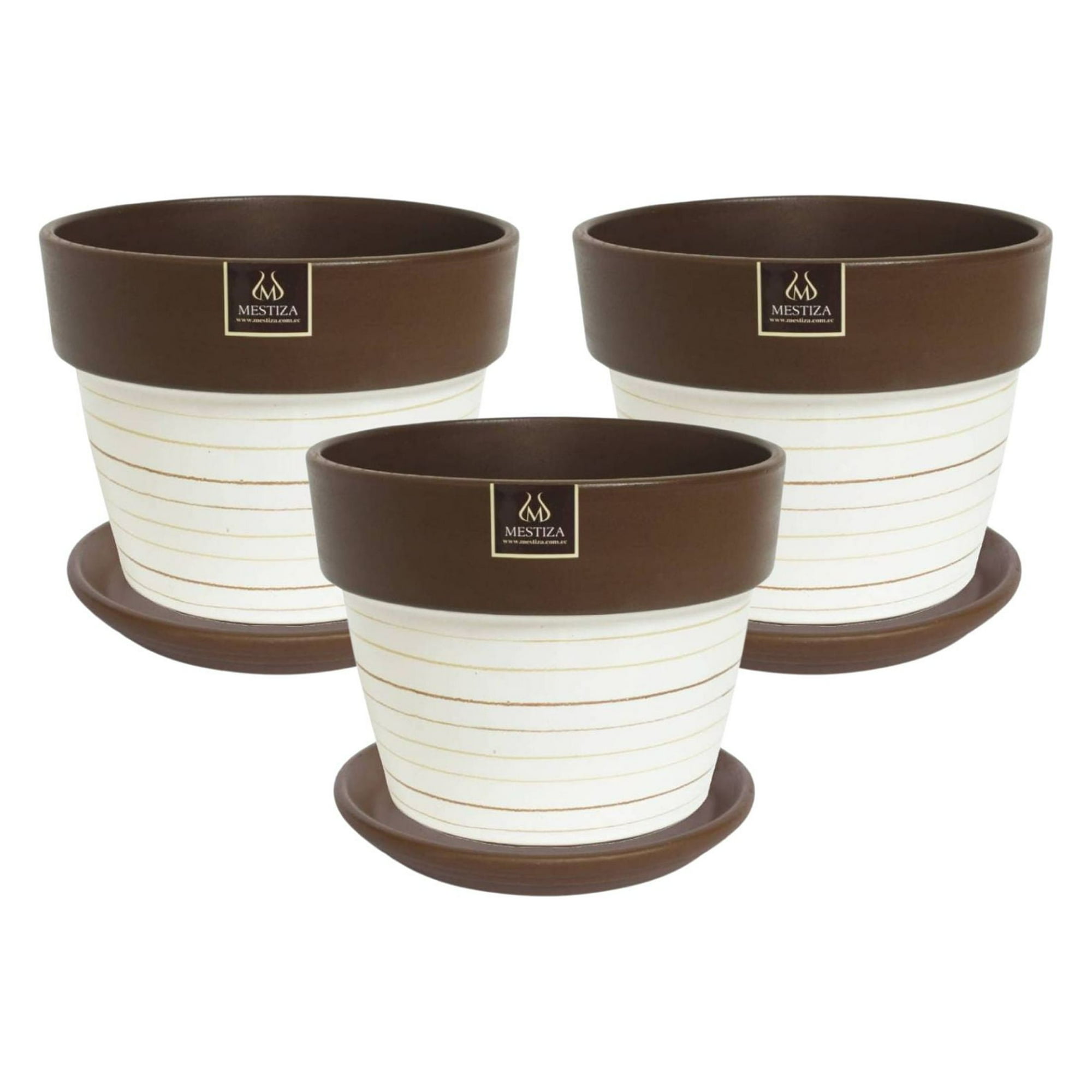 Pottery - Set De 3 Maceta Greta 19cm Blanca Y Sus Platos