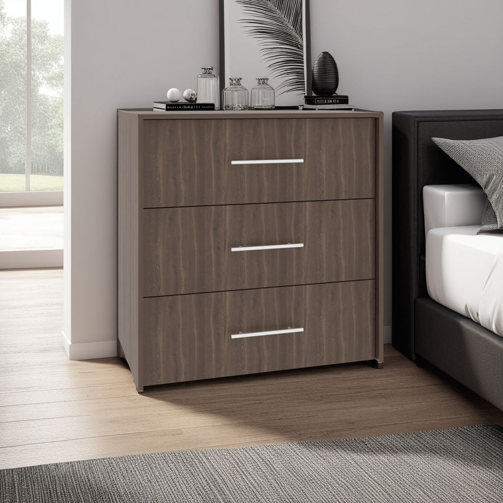 Tuhome - Comoda 3 Cajones Bigaf 82,1x80x52,3 Cm Milan Y Wengue