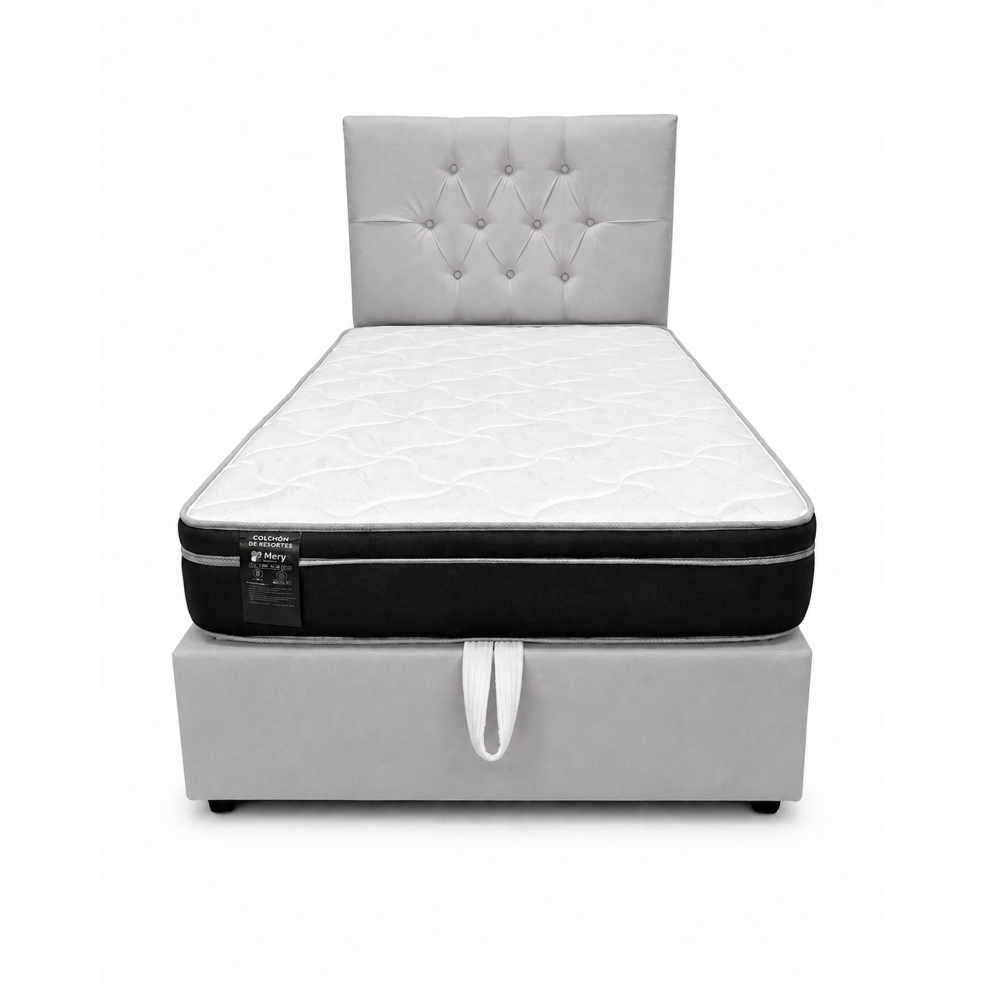 Ethan Desing - Cama Plaza Y Media Baúl Multifuncional + Base + Respaldo + Colchon Excellence Plus