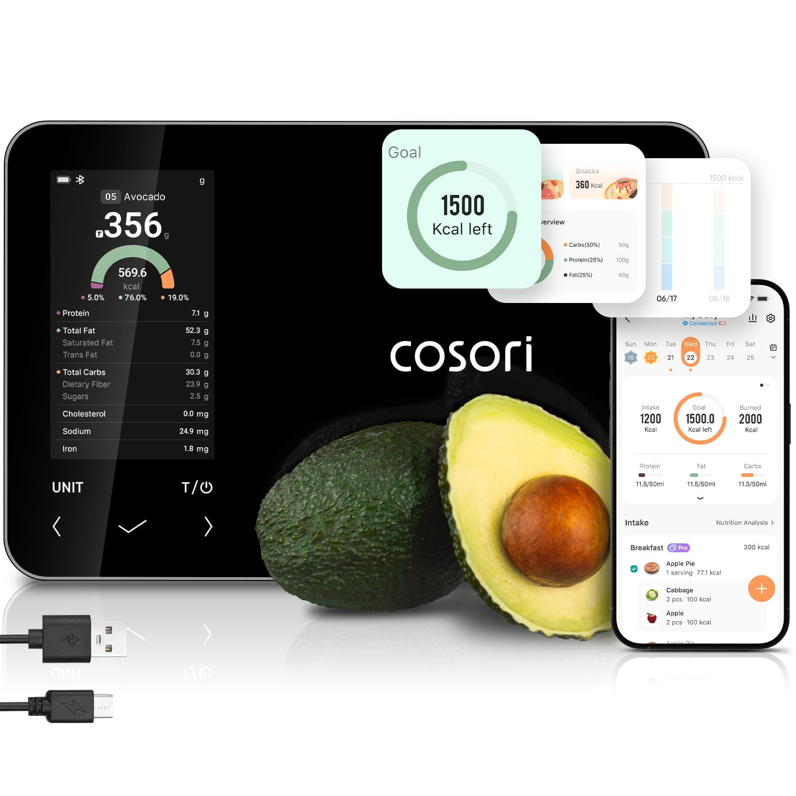 Báscula Smart Food Kitchen Cosori Con Calculadora Nutricional