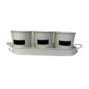 Decogreen - Set De 3 Maceteros Y Bandeja Pizarra Crema