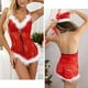 thumbnail image 5 of Lencería navideña para mujer, lencería sexy roja de Papá Noel con encaje, camisón con cuello en V, ropa de dormir roja, 5 of 5