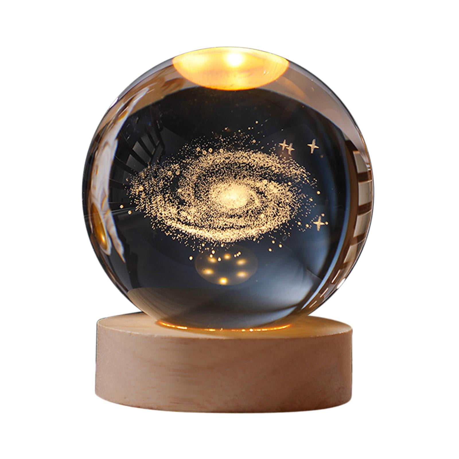 Magideal - Lámpara Nocturna Bola De Cristal Escultura 3d Luz Led Con Base Decorativa Diseño Planetario Iluminación Suave Adecuada Para Dormitorio Sala Regalo Of , Diámetro De La Bola De Cristal: 6 Cm