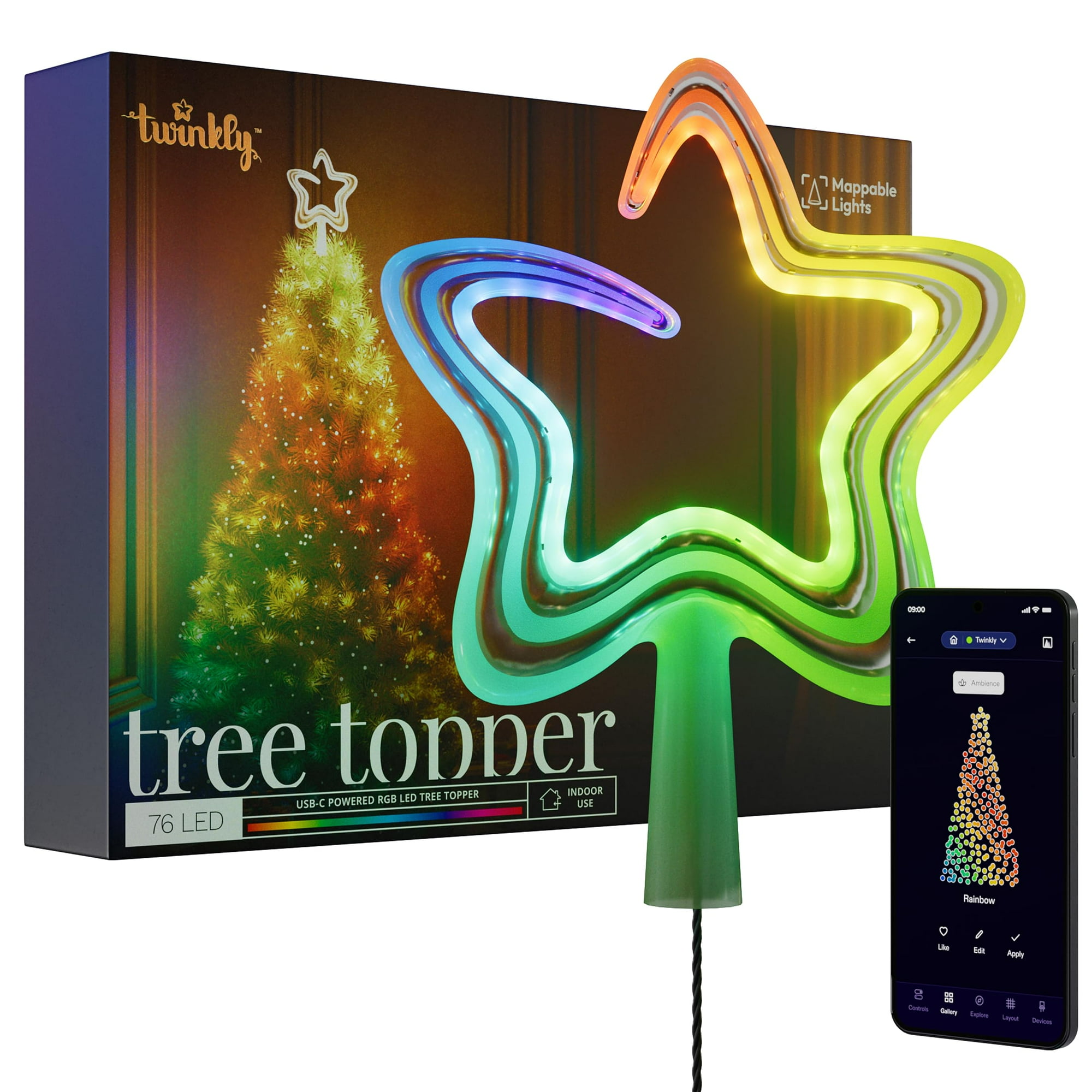Tree Topper Twinkly 76 Luces Led Rgb Compatible Con Alexa