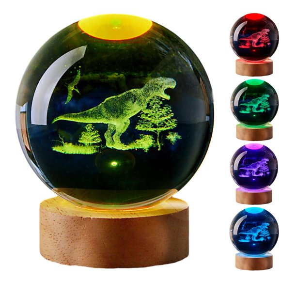 LÁMPARA LGY3DLight Dinosaurio Bola de Cristal de 8 cm con Control Remoto y 16 Colores