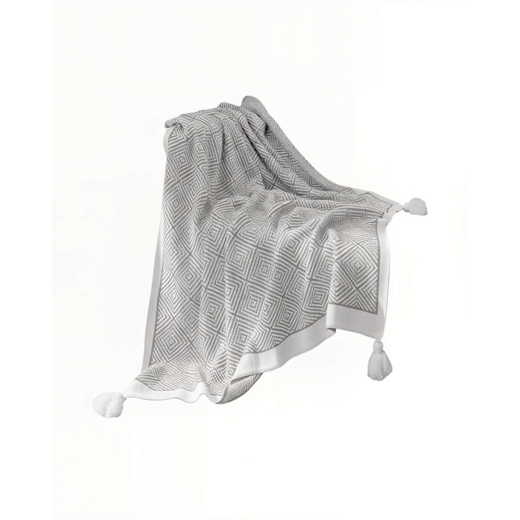Genérico - Manta Decorativa Con Borlas Y Estampado Geometrico De Rombo Color Gris