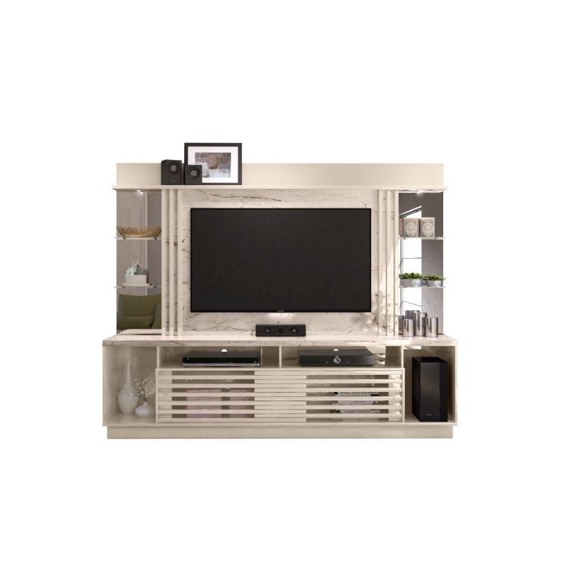 Altavisión - Rack Home Tv Gold Calacatta 55 Pulgadas Mdp Blanco Marmolado