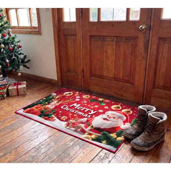 Alfombra Navideña 80x120 Cm 1.2 M 80 Cm Santa Esferas Doradas