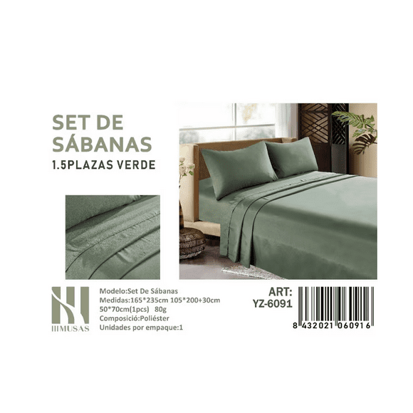 Set De Sabanas 1.5 Plazas 150 Hilos 1 Funda De Almohada Color Negro