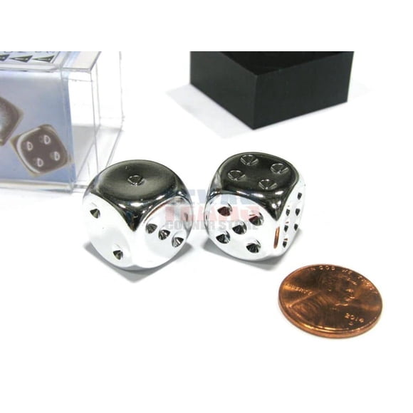 Juego de dados Chessex D&D de 16 mm de metal plateado con funda 2 D6