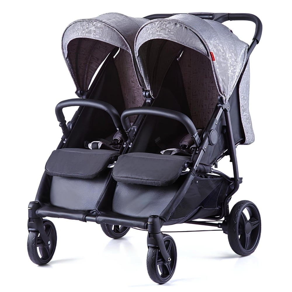 Coche Doble De Paseo Marco Aluminio Liviano Gris Lubabycas