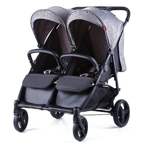 Coche Doble De Paseo Marco Aluminio Liviano Gris Lubabycas