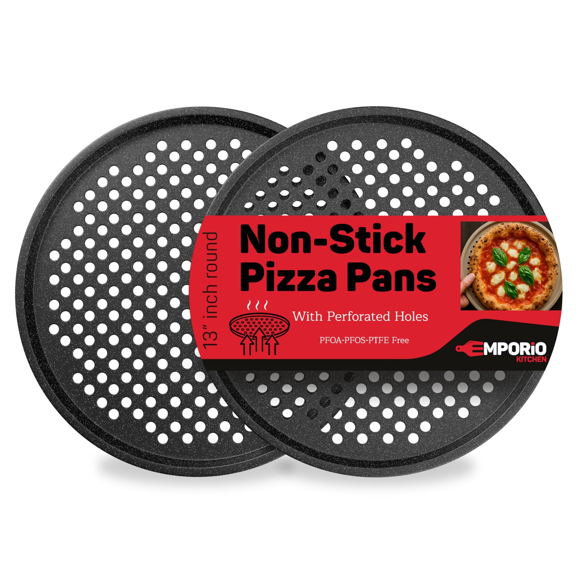 Set De 2 Moldes Para Pizza Emporio Kitchen De 33 Cm, Antiadherentes Y Perforados