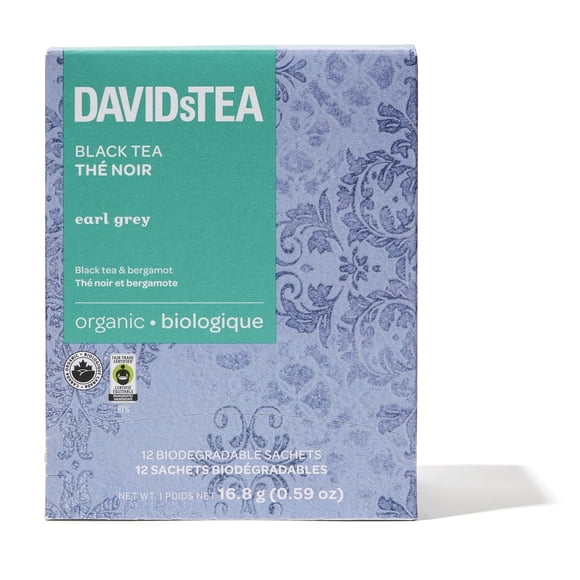 Té DAVIDsTEA Earl Grey Orgánico Negro - 12 Saquitos