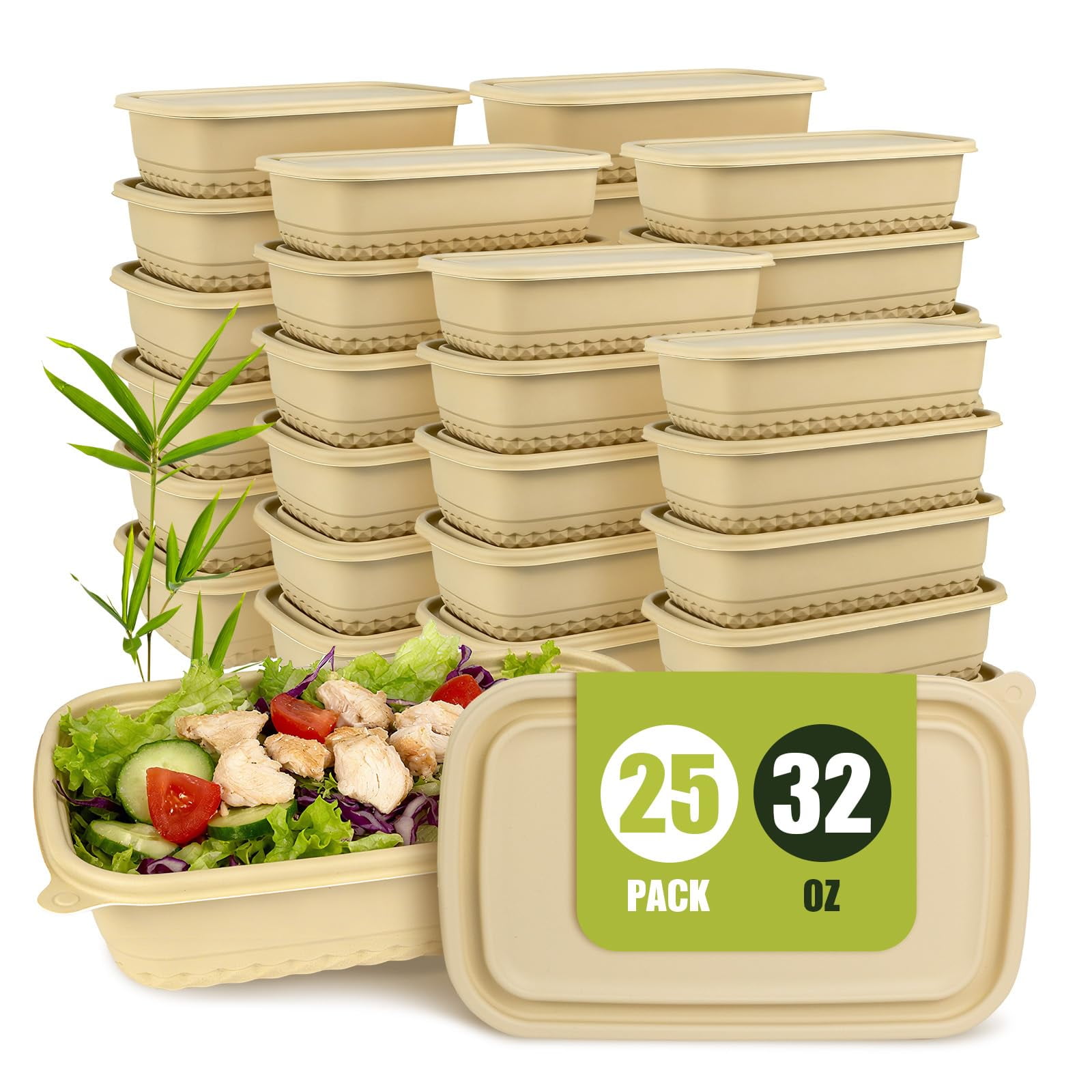 Bmboryxa - Recipientes Para Preparación De Comidas Bamboryxa, Paquete De 25 Unidades (50 Unidades), 960 Ml, Bam