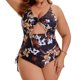 thumbnail image 1 of Agnes Orinda Traje de baño de una pieza con estampado de tirantes cruzados para control de abdomen para mujer de talla grande, talla 2X, floral marrón amarillo, 1 of 8