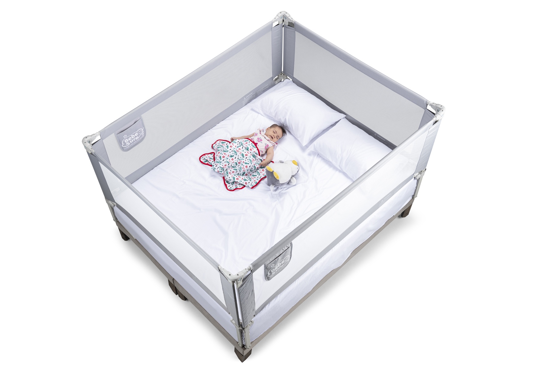 Bebe Sure - 4 Barandas Para Cama 1 Plaza Gris 90X90X190X190 Cm Altura Colchón Hasta 38 Cm