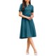 thumbnail image 2 of INSPIRE CHIC Vestido de mujer línea A con cinturón de verano, manga corta 2026, vestido con cuello dividido M Azul, 2 of 5