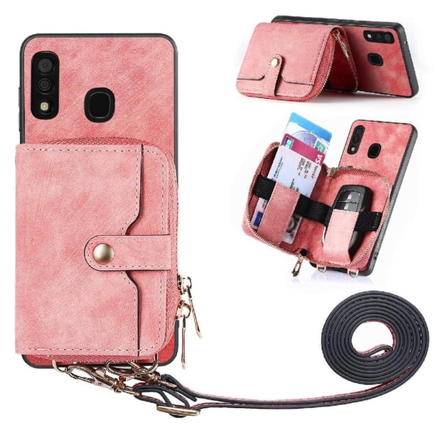 Funda Tipo Cartera con Correa Cruzada para Samsung Galaxy A30/A20 Protección Contra Golpes Rosa