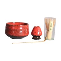Magideal - 4X Juego De Matcha Japonés Matcha Tradicional, Cuenco De Matcha, Soporte De De Cerámica, Hecho A Mano Para Soporte De De Matcha De , Rojo