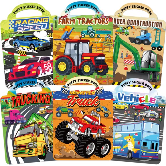 Libro de pegatinas Elfew, paquete de 6, para niños de 2 a 4 años amantes de los coches