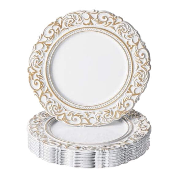 Set 6 Und Platos Base Diseños 33 Cm Melamina/BLANCO/APLICACIONES DORADAS / GREEK BASE PLATE