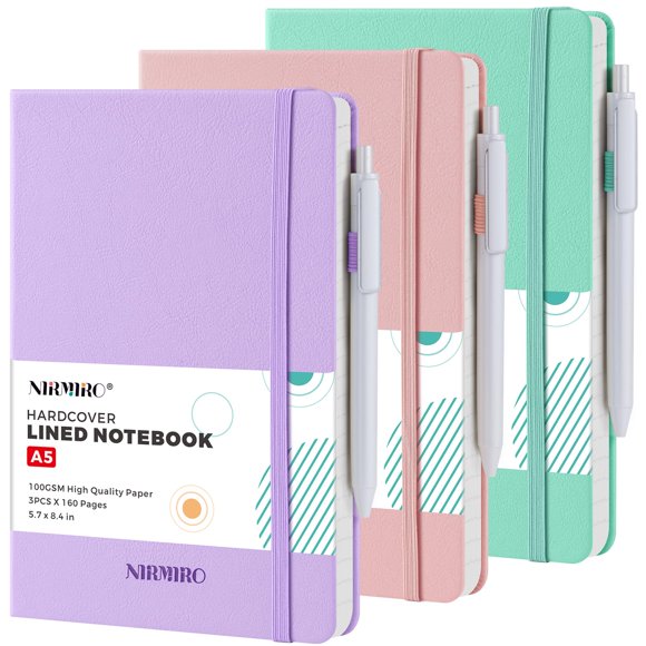 Cuaderno Nirmiro A5 Paquete de 3 Tapa Dura Rayado 160 Páginas