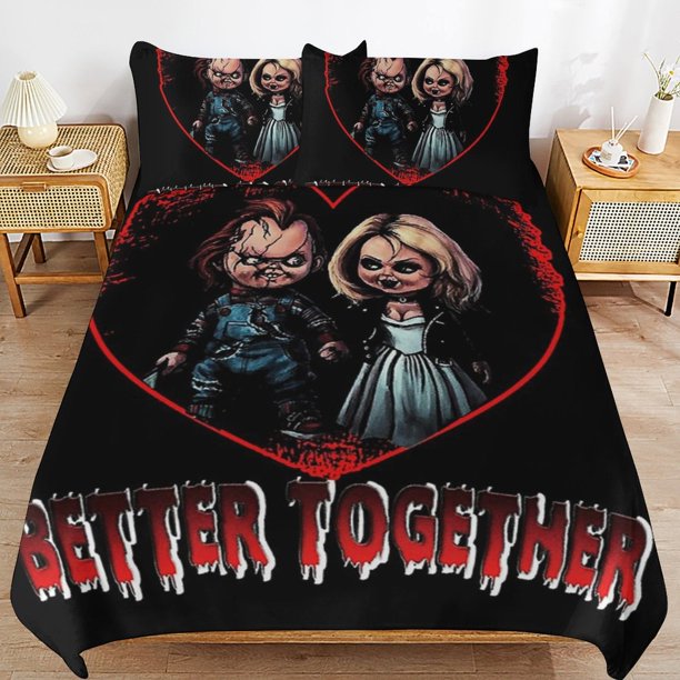 Bride of Chucky And Tiffany Bedding Set Duvet Cover Comfortable and Lightweight Cartoon Bedding 3 Piece Bed Set