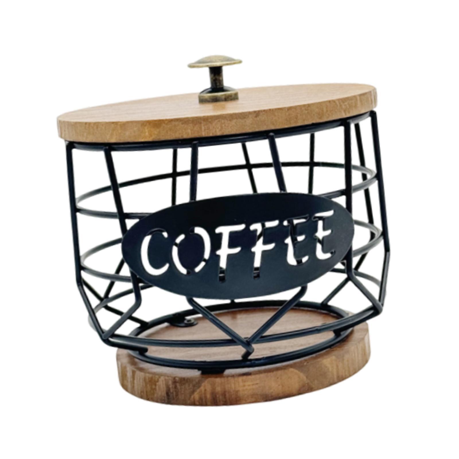 Bothyi - Soporte Para Cápsulas De Café Con Base De Madera, Contenedor De Hierro Para Cocina, Escritorio Y Oficina.