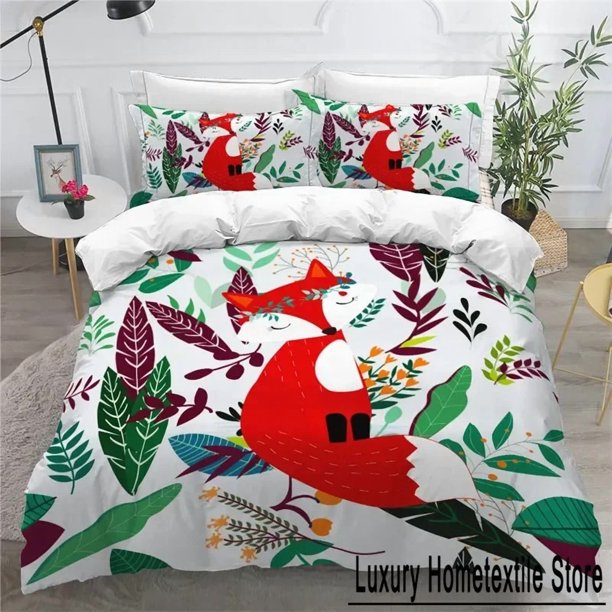 KidsFox Duvet Cover Microfiber Bedding Set Lovely Animal Theme Comforter Cover For Kids Adults Girls Bedroom Decor Bed Sheets