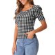 thumbnail image 4 of INSPIRA CHIC Blusa de trabajo Houndstooth para mujer de manga corta con cuello cuadrado Blusas casuales, 4 of 6