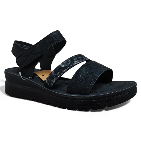 Sandalia Mujer Ecoflex Confort Negra Tiras Cruzadas New Walk