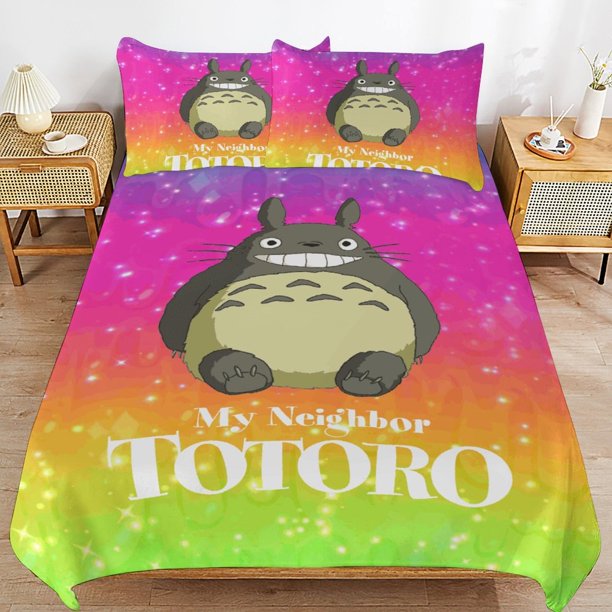 x396 My Neighbor Totoro Bed Duvet Cover Microfiber Bedding Sets 3D Printed Lightweight 3 Piece Comforter Sets, 1 Duvet Cover And 2 Pillow Shams for Kids Boys Girls 90"x90" jn396