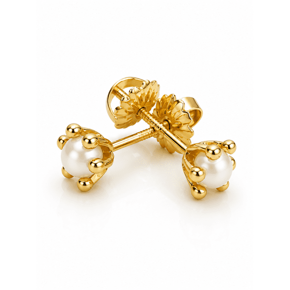 Aros Perla Cultivada Pistilo 3mm N1 Oro 18k 0.95gr Mujer Dorado